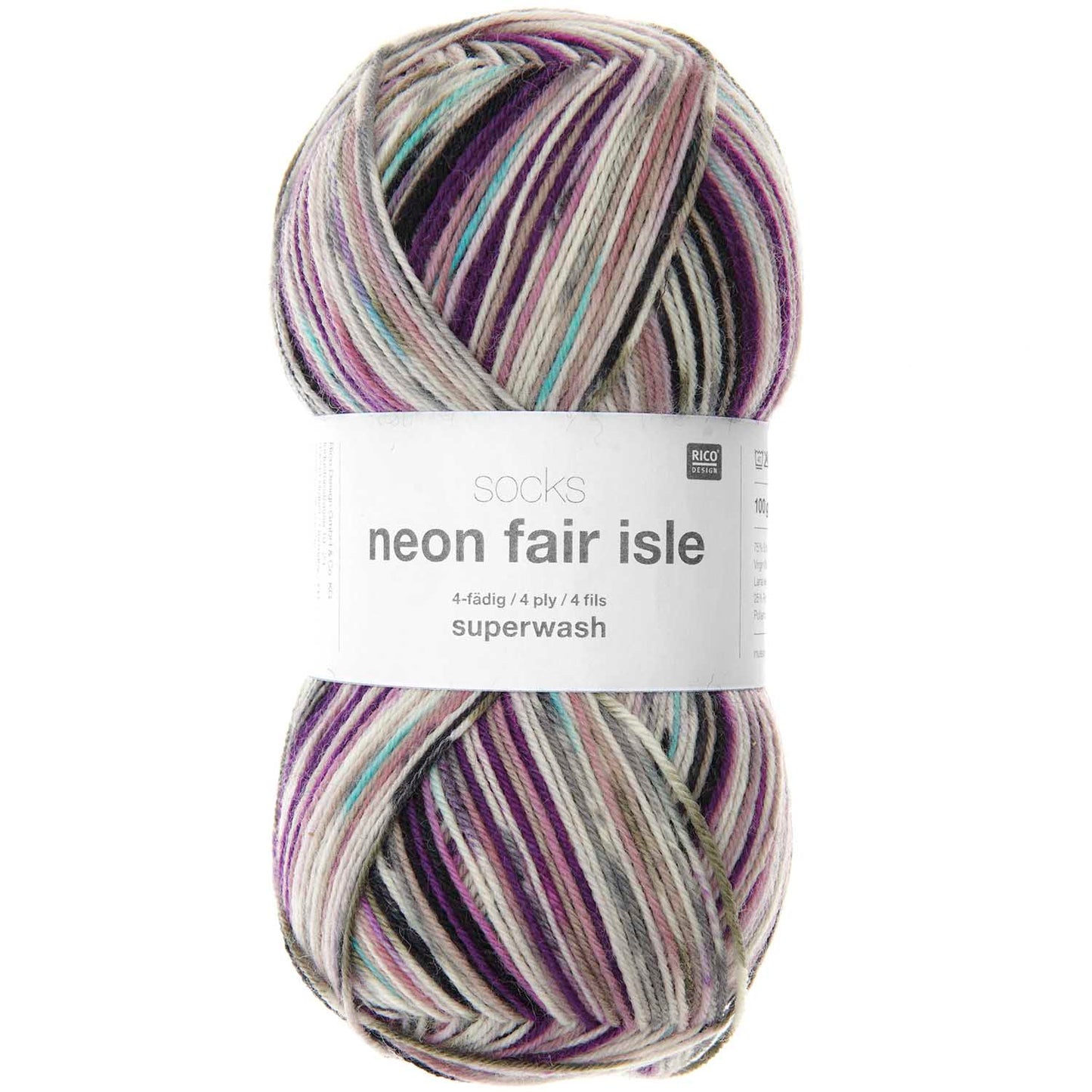 Fil pour chaussette Rico Socks Neon Fair Isle 4 fils berries