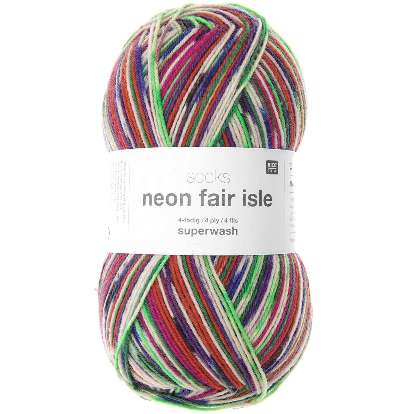 Fil pour chaussette Rico Socks Neon Fair Isle 4 fils ethno