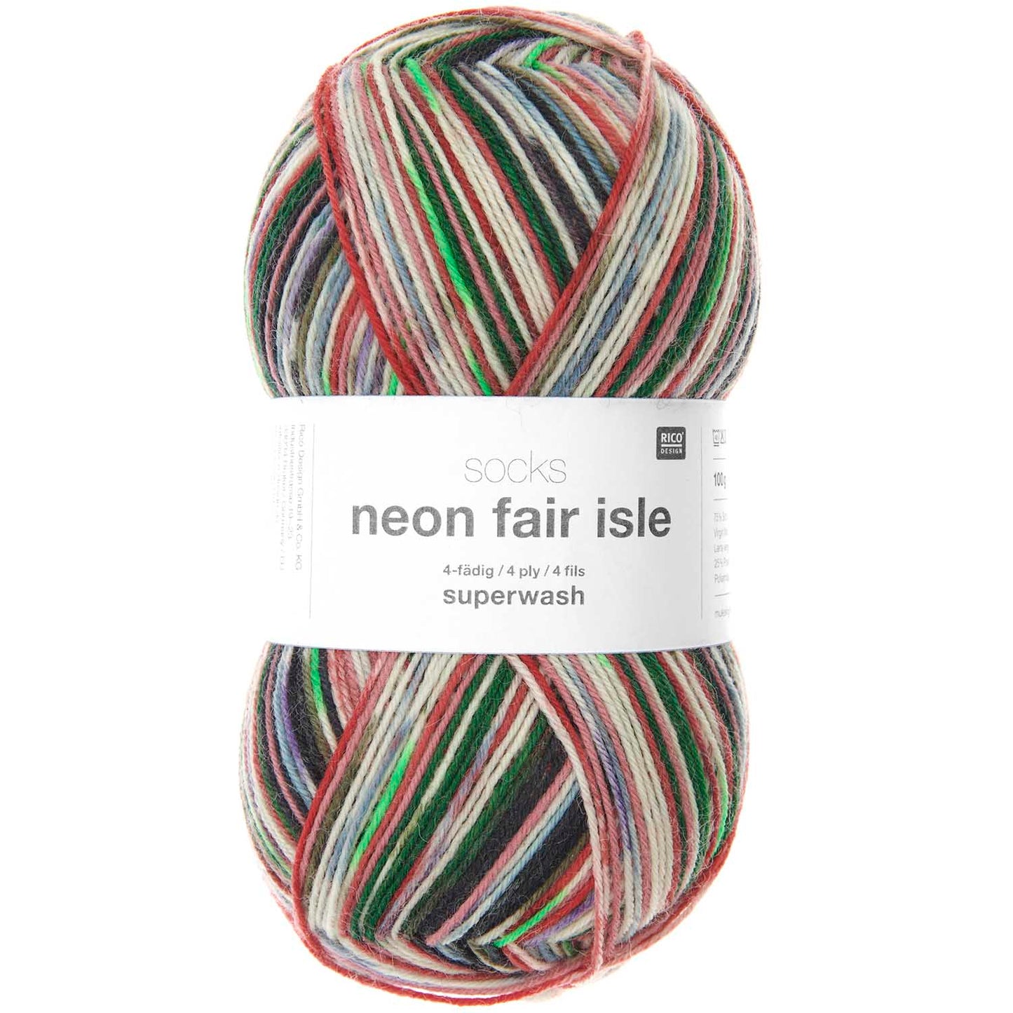 Fil pour chaussette Rico Socks Neon Fair Isle 4 fils stylo