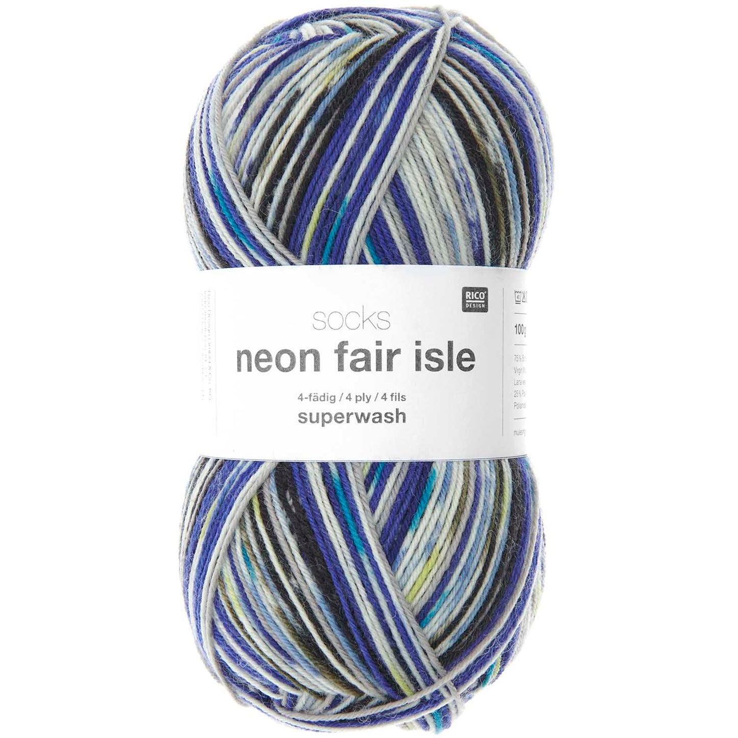 Fil pour chaussette Rico Socks Neon Fair Isle 4 fils aqua
