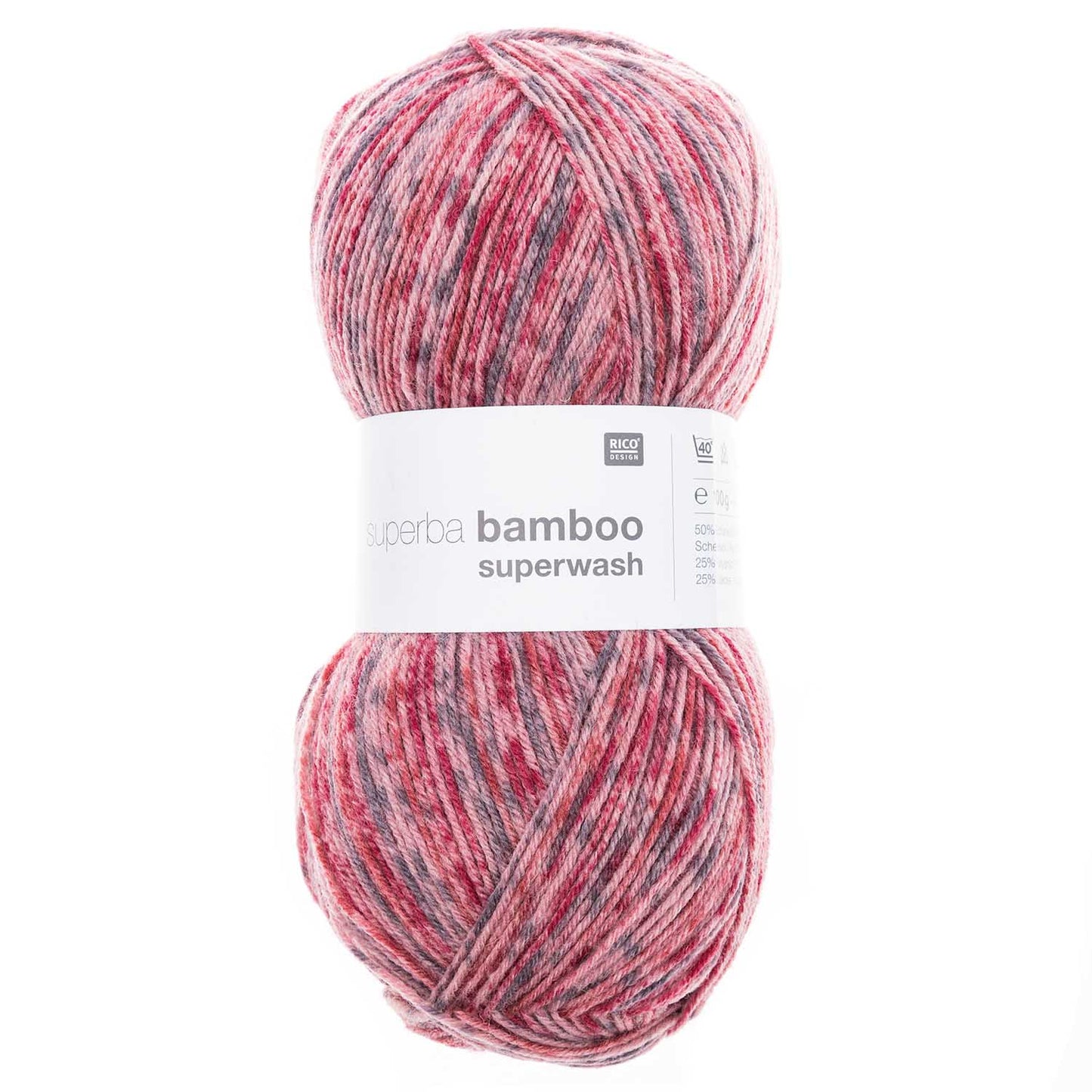 Fil pour chaussette Rico Superba Bamboo 4 fils Pink rouge mix