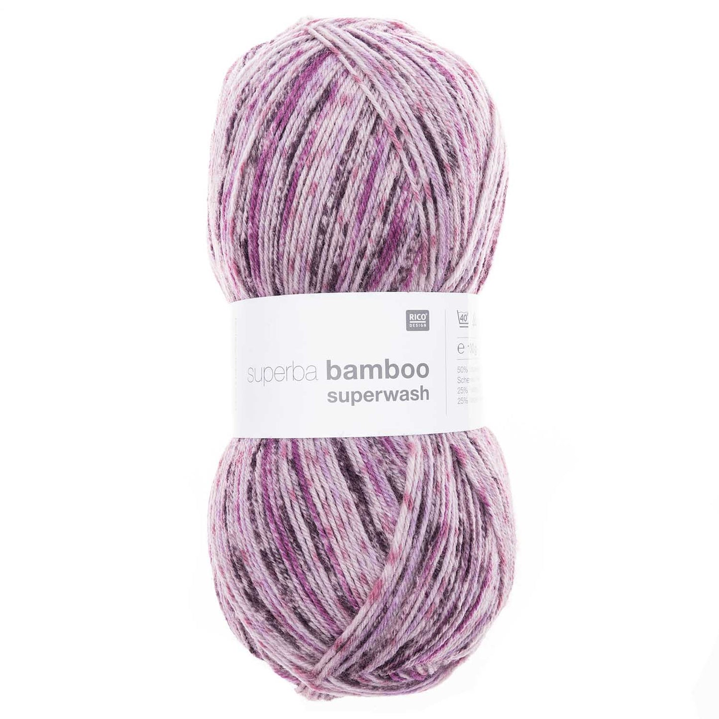 Fil pour chaussette Rico Superba Bamboo 4 fils Pink baie lilas mix