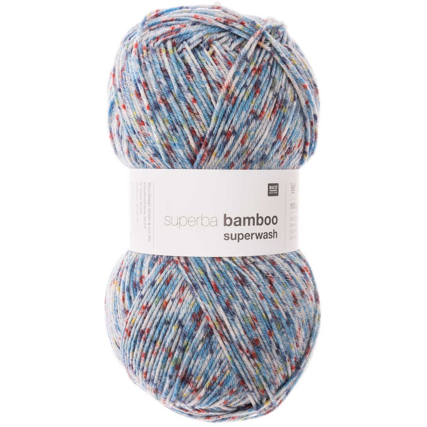 Fil pour chaussette Rico Superba Bamboo 4 fils confetti bleu