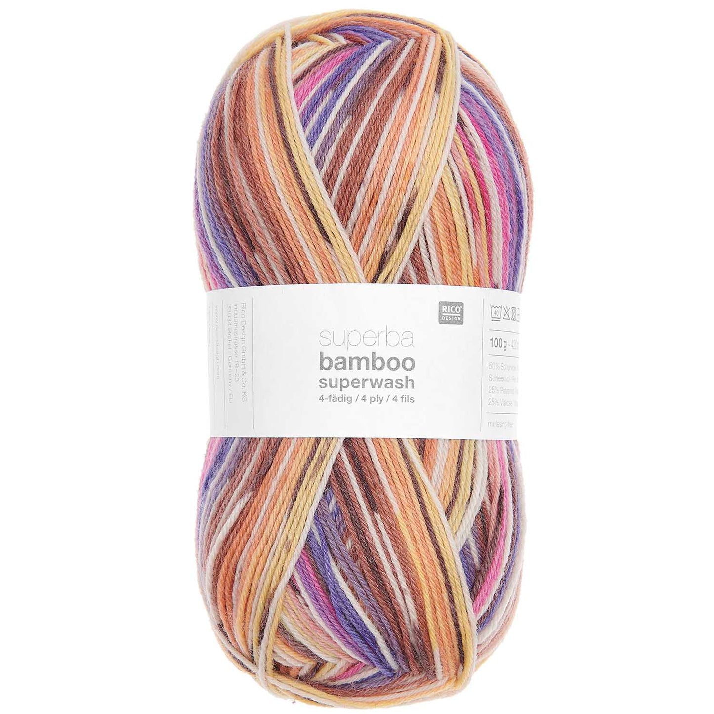 Fil pour chaussette Rico Superba Bamboo 4 fils rainbow candy