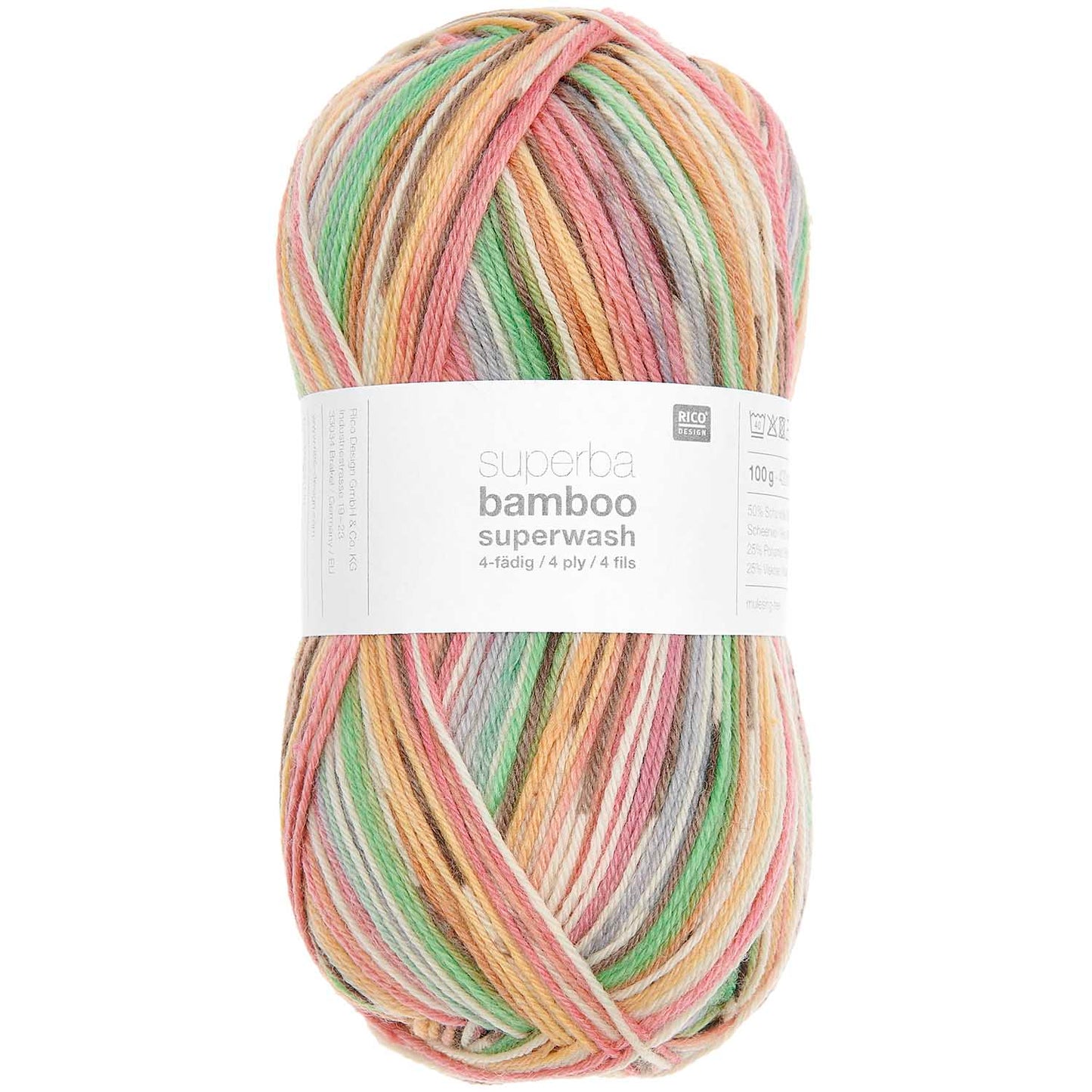 Fil pour chaussette Rico Superba Bamboo 4 fils Pink rainbow earthy