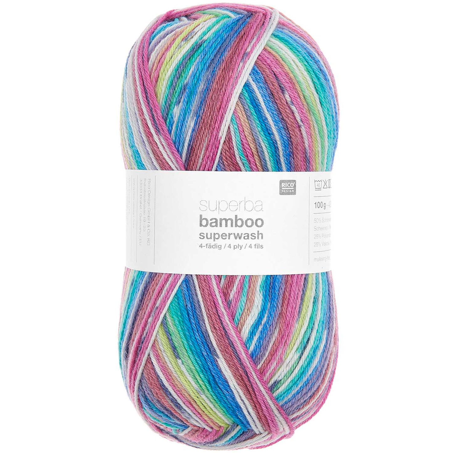 Fil pour chaussette Rico Superba Bamboo 4 fils rainbow summer