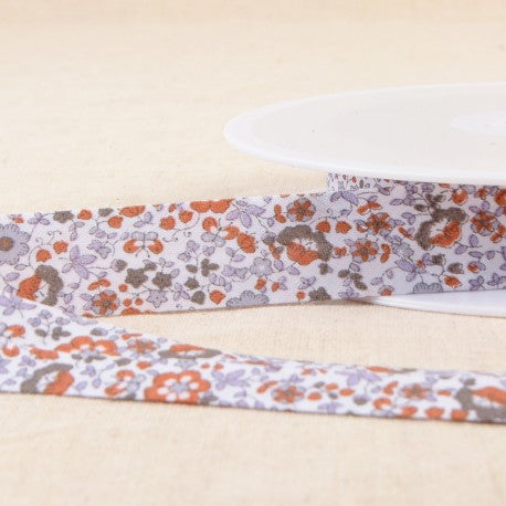 Biais liberty fleuri 20mm gris brun 31