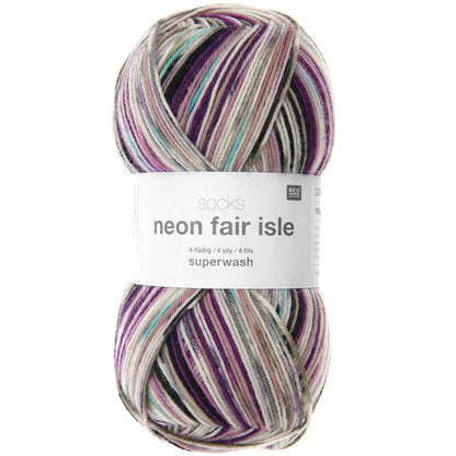 Fil pour chaussette Rico Socks Neon Fair Isle 4 fils berries