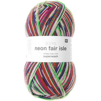 Fil pour chaussette Rico Socks Neon Fair Isle 4 fils ethno