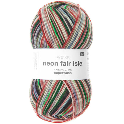 Fil pour chaussette Rico Socks Neon Fair Isle 4 fils stylo