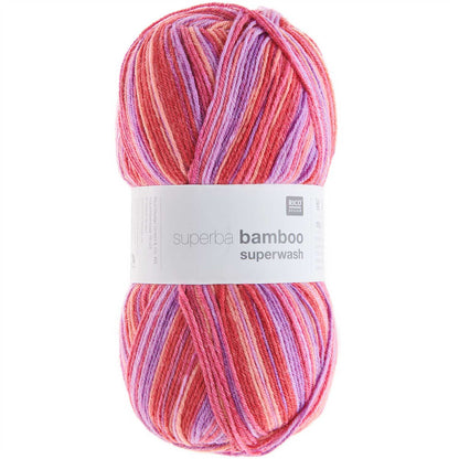 Fil pour chaussette Rico Superba Bamboo 4 fils rouge-lilas mix