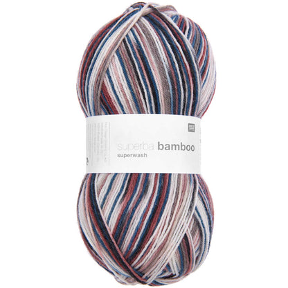 Fil pour chaussette Rico Superba Bamboo 4 fils pétrole-rouge