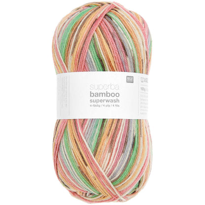 Fil pour chaussette Rico Superba Bamboo 4 fils Pink rainbow earthy