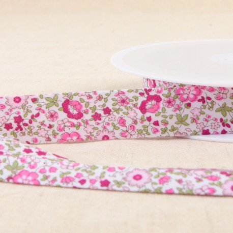 Biais liberty fleuri 20mm rose