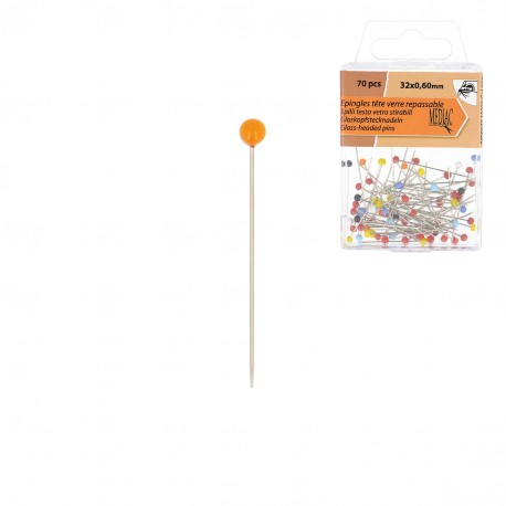 Epingles tête de verre 32mm repassables 80pcs