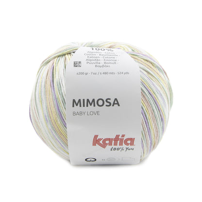 Mimosa 100% Coton Katia 308 Rose clair-Lilas clair-Blanc-Jaune pastel-Vert turquoise